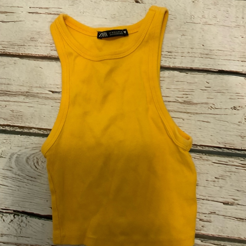 Zara Yellow Ribbed Halter Crop Top S - Butter Yellow Coquette Clean Girl Chic
